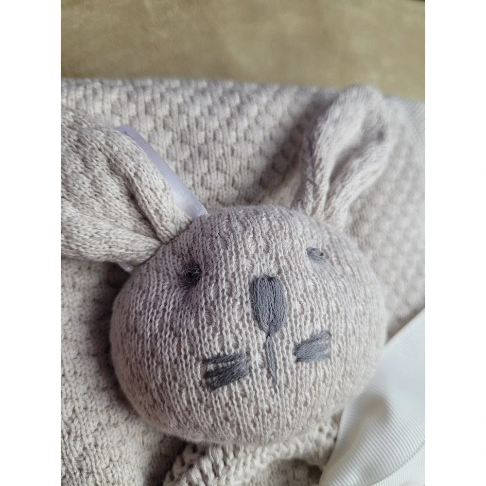 ELEGANT BABY Taupe Textured Knit Blanket & Bunny Rattle Gift Set, New with Tags